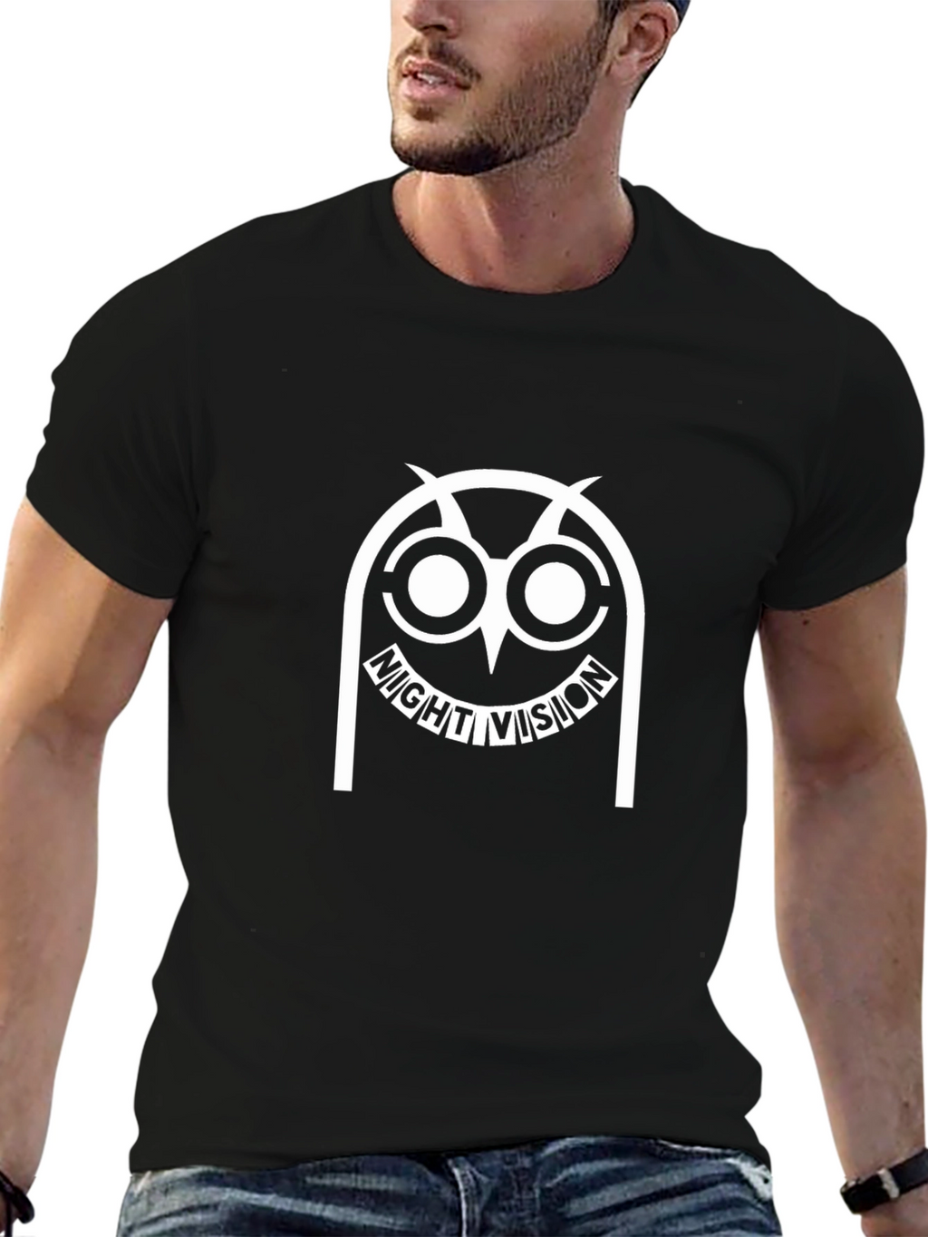 Night Vision Owl Graphic T-Shirt - Black