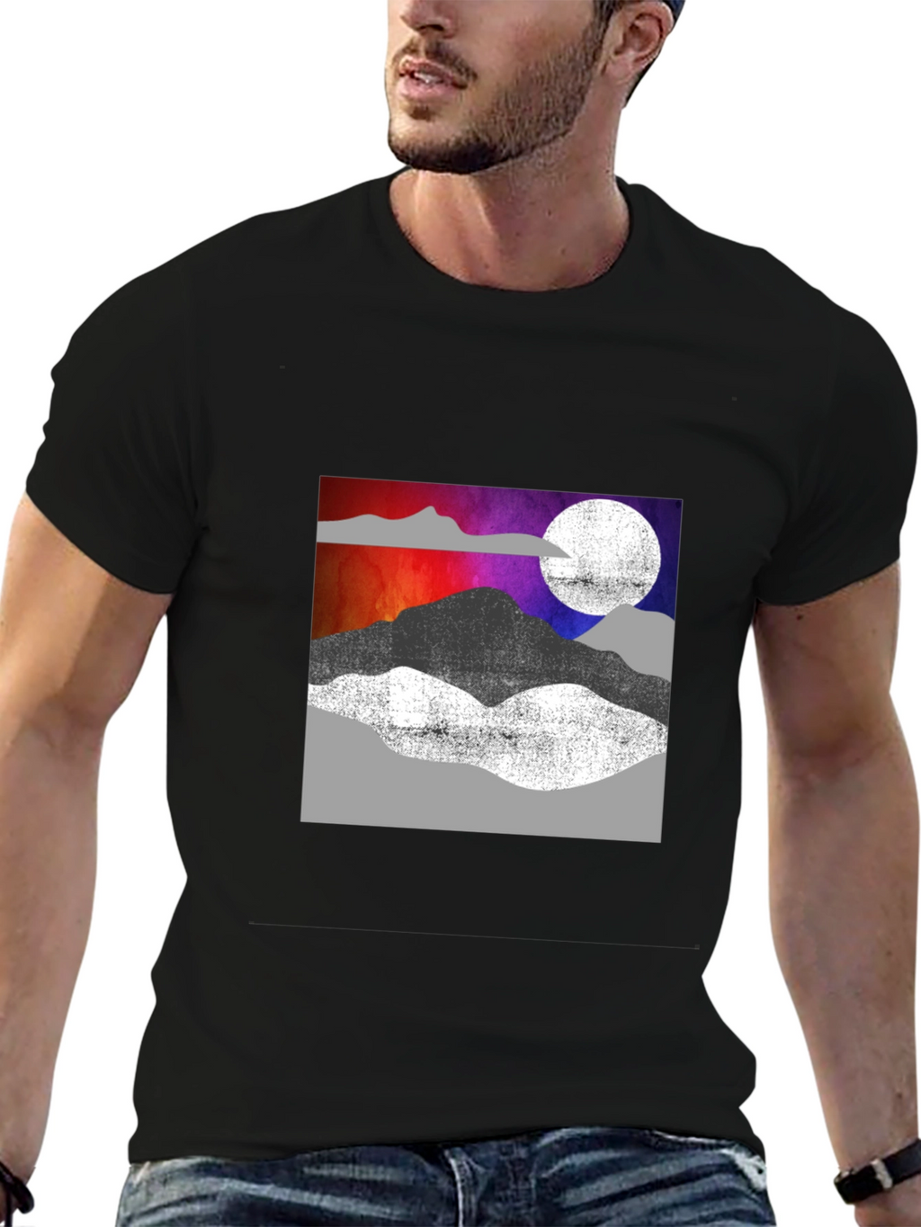Abstract Mountain Scene Graphic T-Shirt
