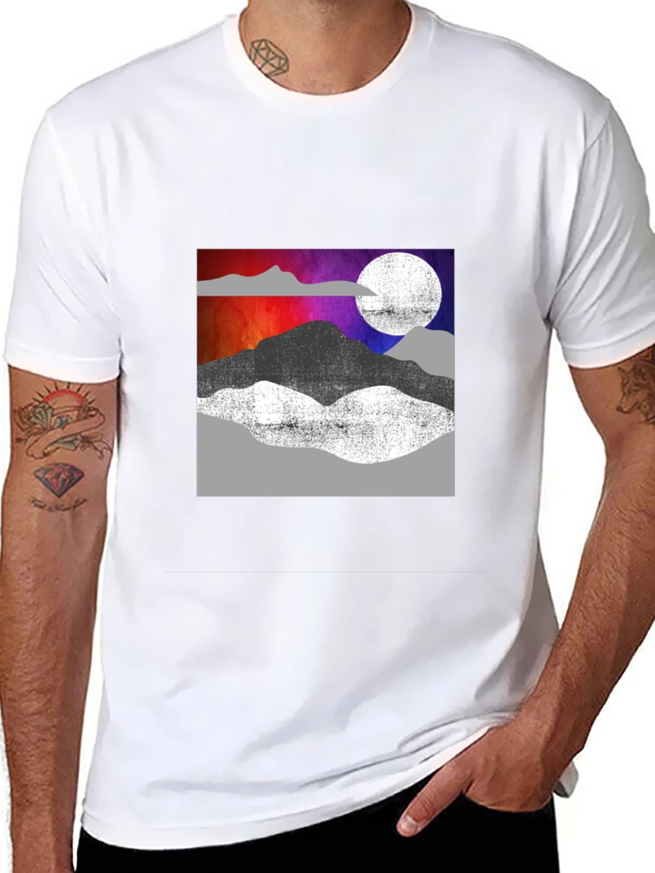 Abstract Mountain Scene Graphic T-Shirt