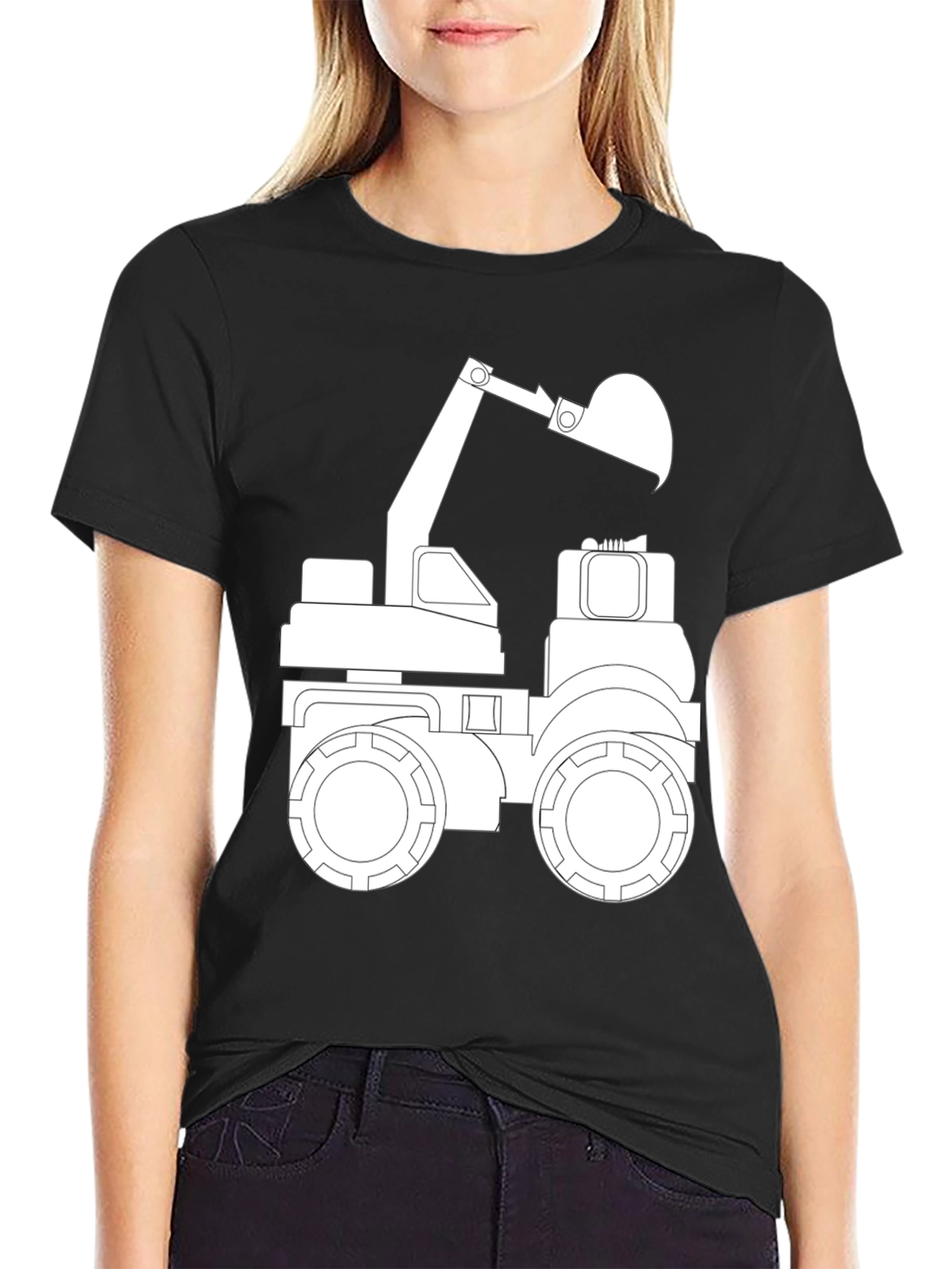 Black T-Shirt with Excavator Graphic
