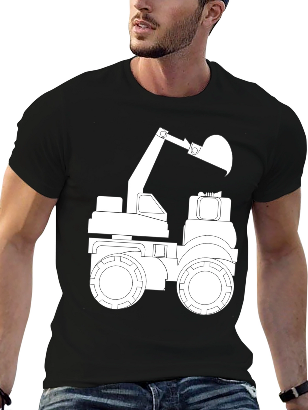 Black T-Shirt with Excavator Graphic