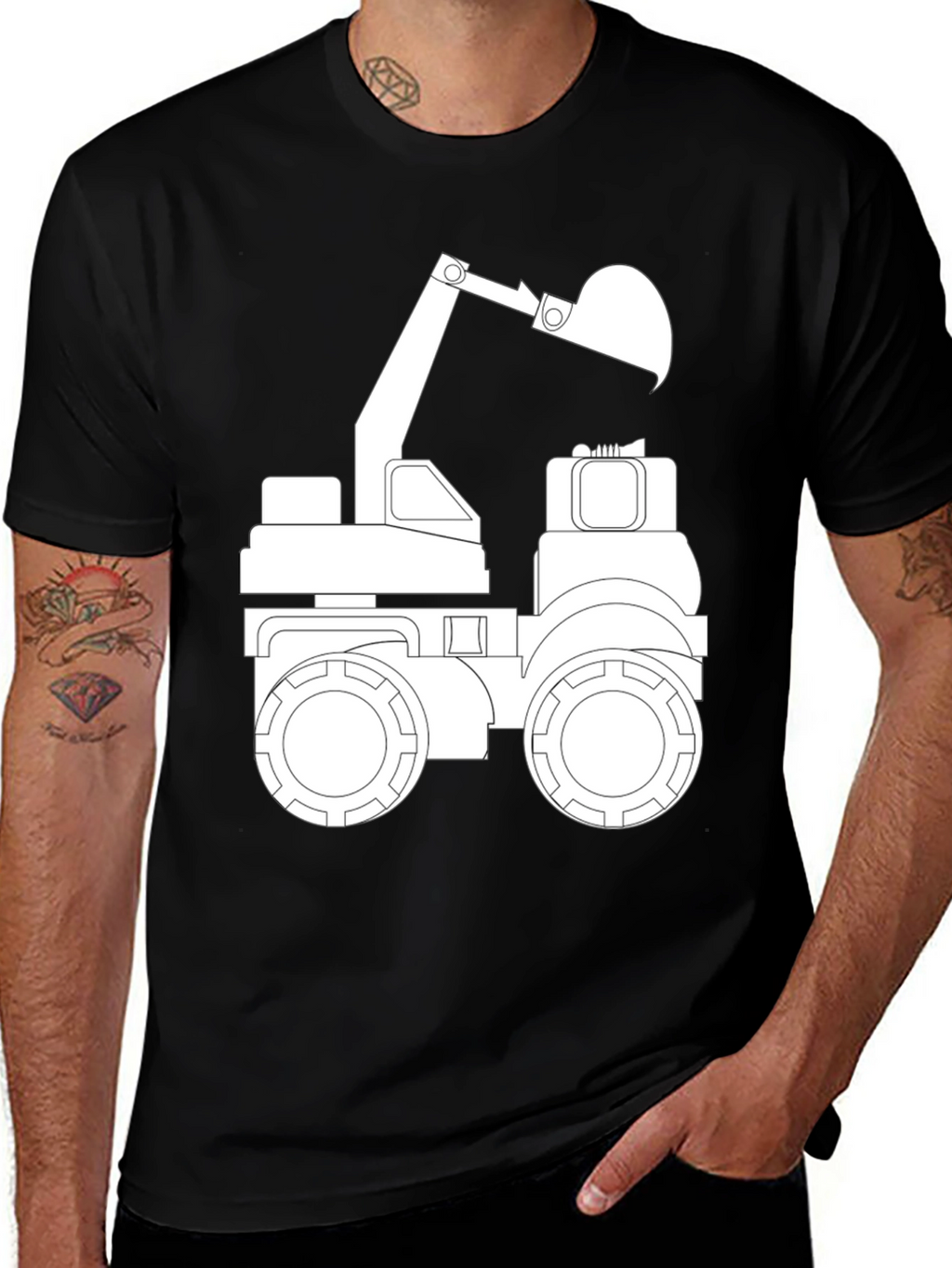 Black T-Shirt with Excavator Graphic