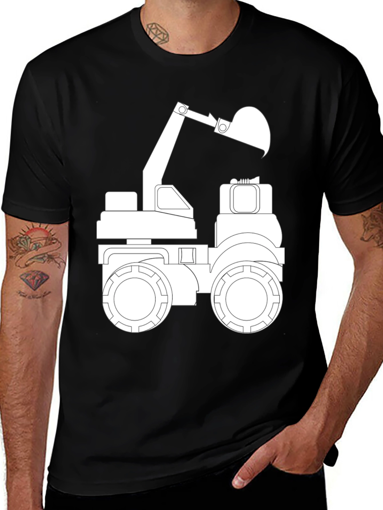 Black T-Shirt with Excavator Graphic
