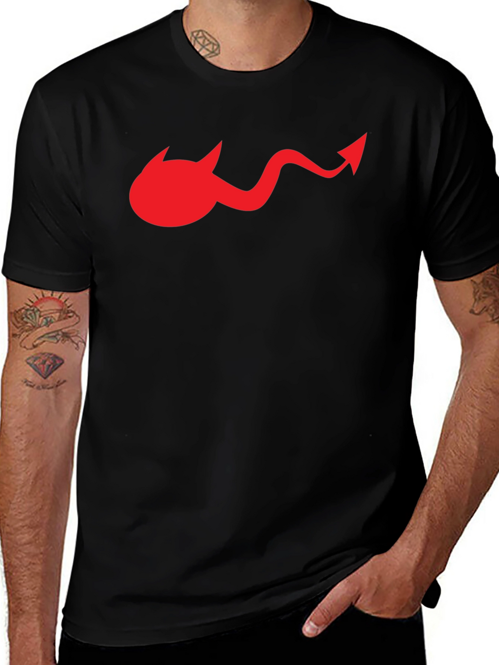 Devil Tail Graphic Tee - Black Cotton T-Shirt