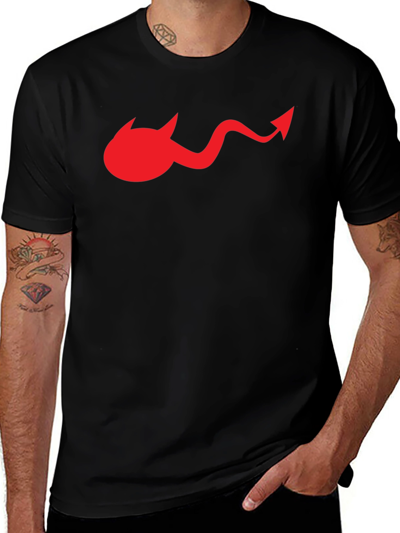 Devil Tail Graphic Tee - Black Cotton T-Shirt