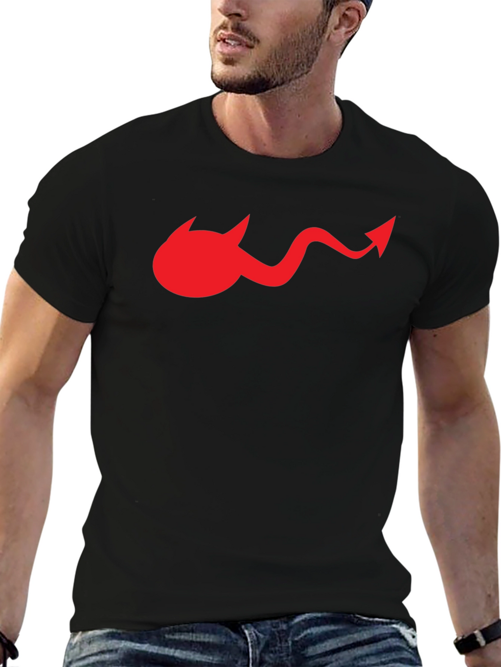 Devil Tail Graphic Tee - Black Cotton T-Shirt