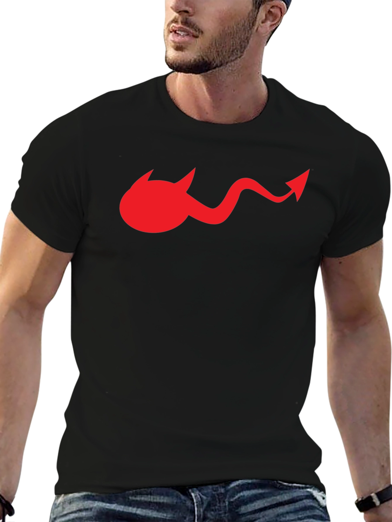 Devil Tail Graphic Tee - Black Cotton T-Shirt