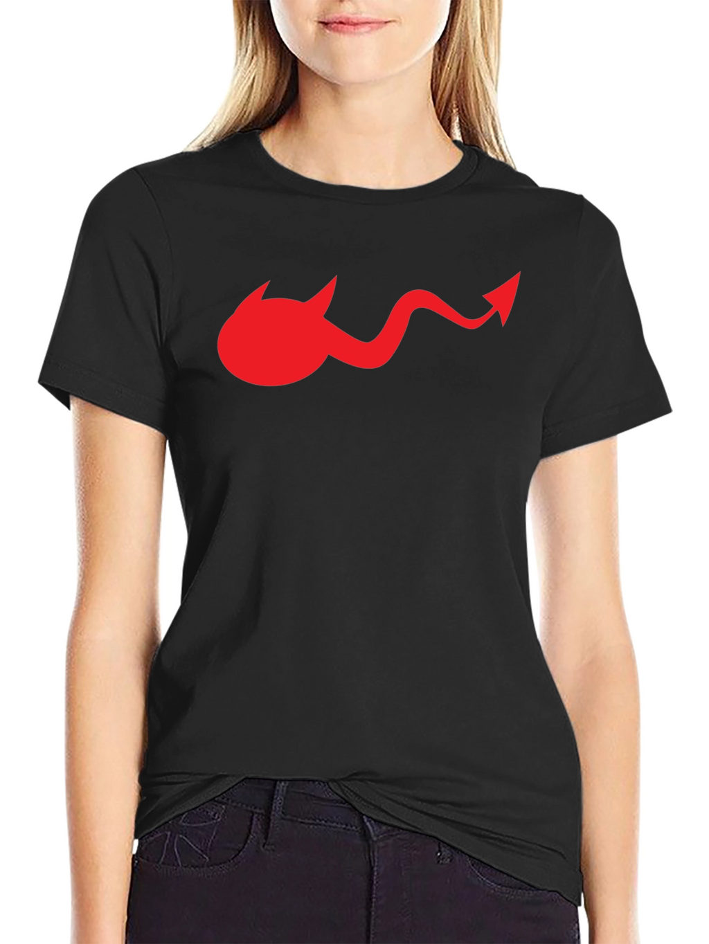 Devil Tail Graphic Tee - Black Cotton T-Shirt