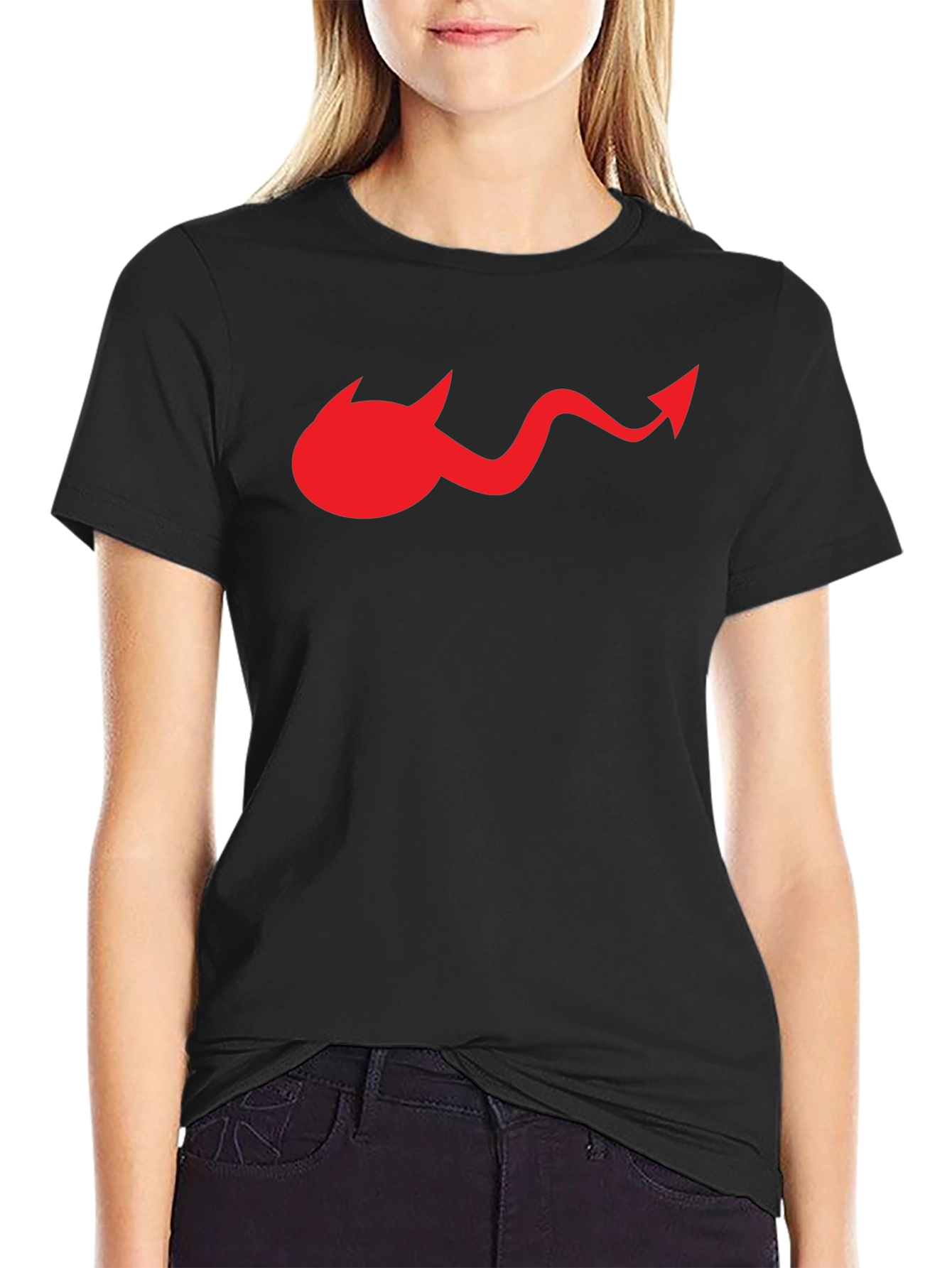 Devil Tail Graphic Tee - Black Cotton T-Shirt