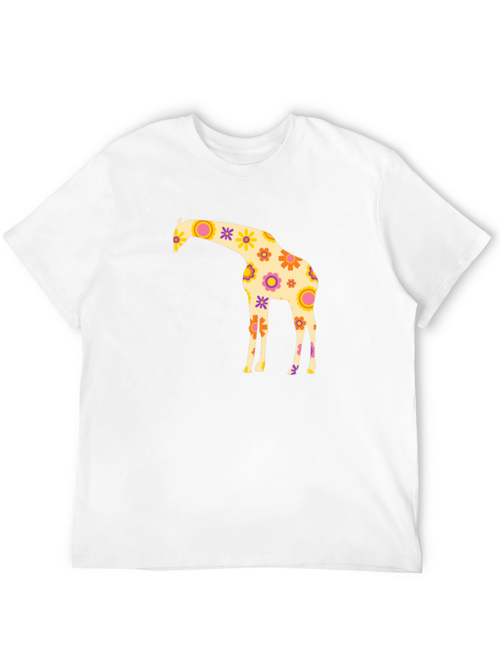 Floral Giraffe Graphic Tee - Black Cotton T-Shirt