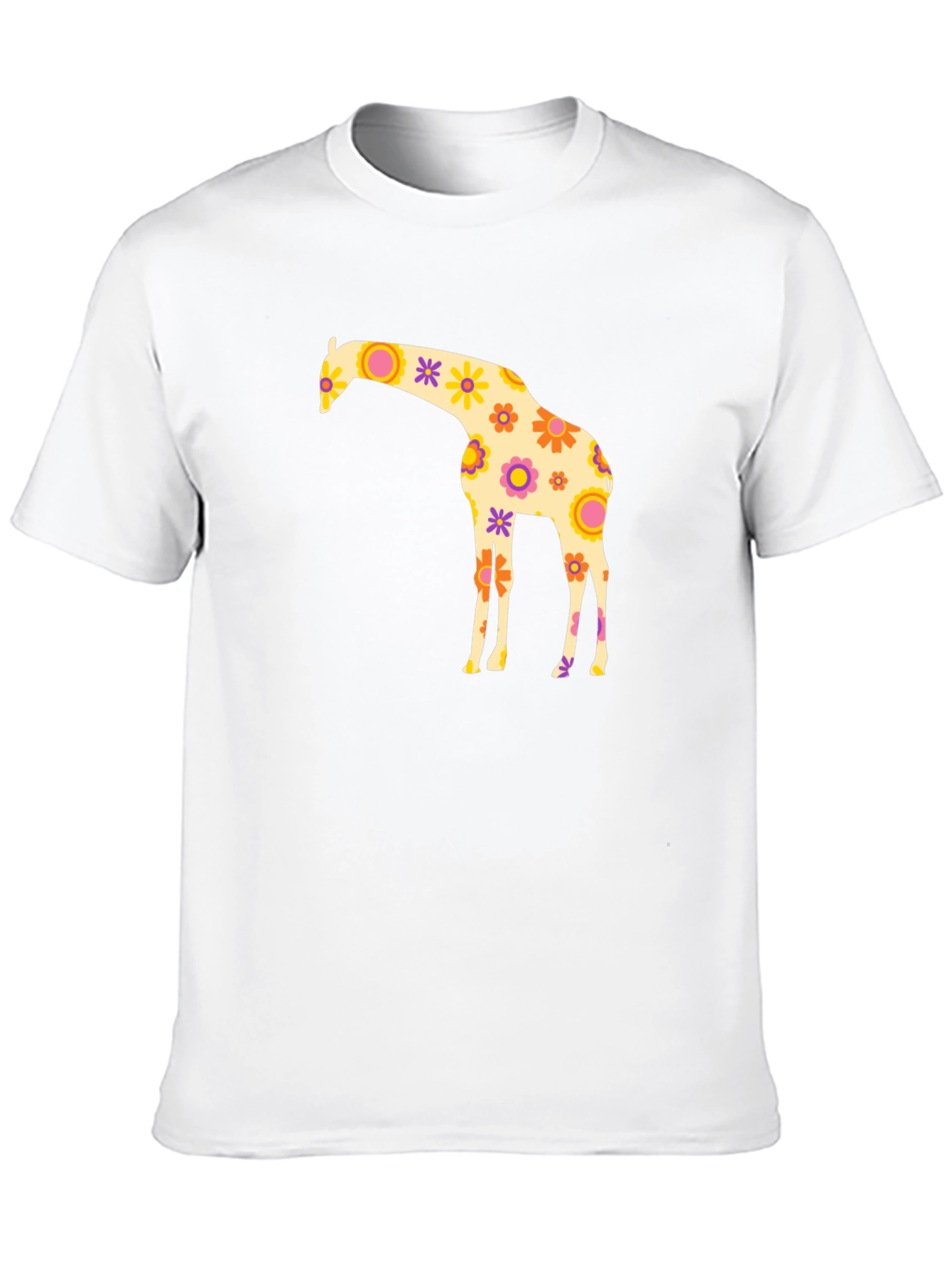 Floral Giraffe Graphic Tee - Black Cotton T-Shirt