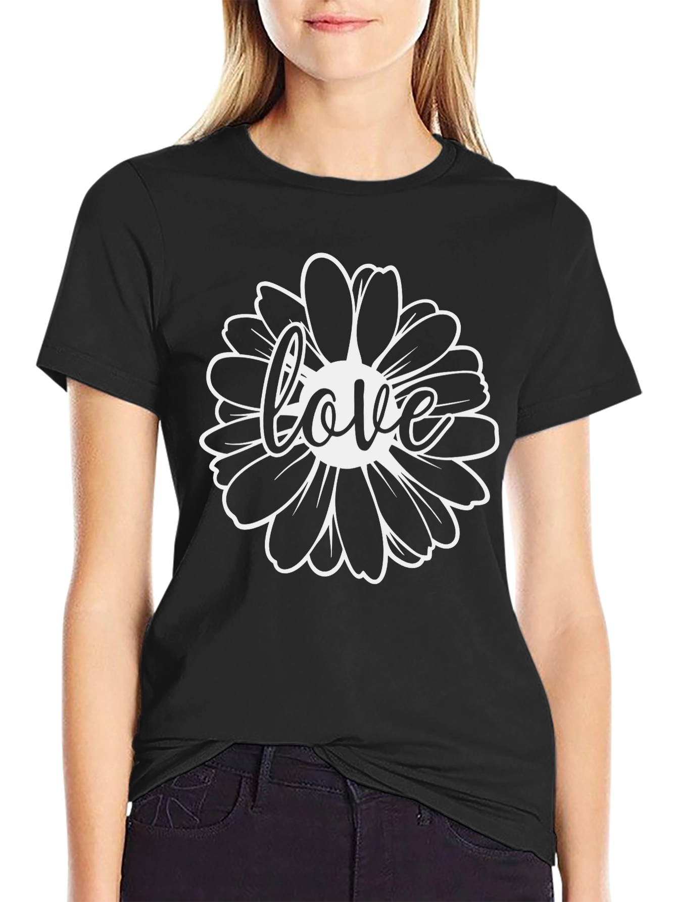 Love Daisy Graphic Black Tee