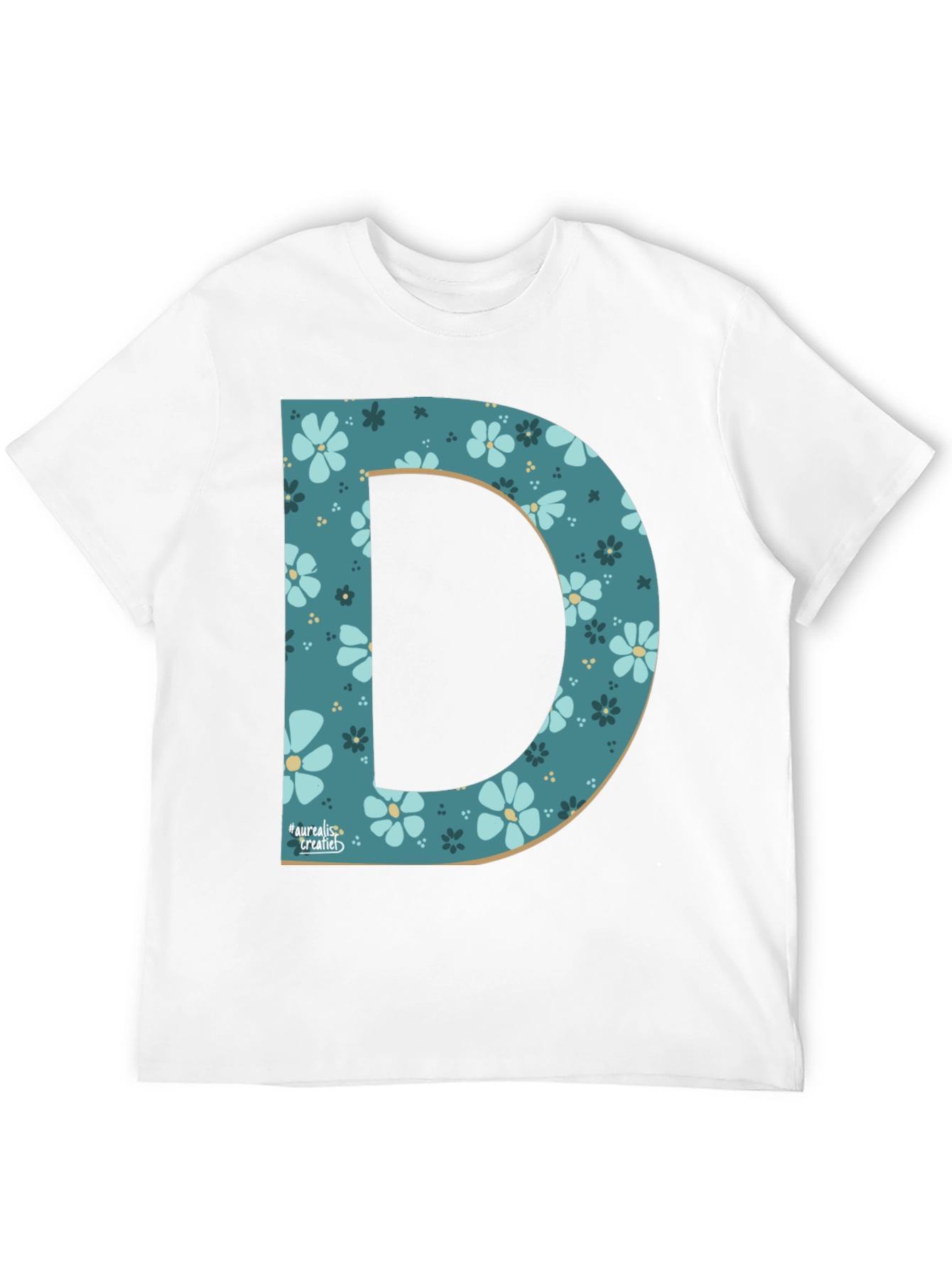 Floral Letter D Black T-Shirt