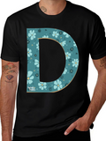 Floral Letter D Black T-Shirt