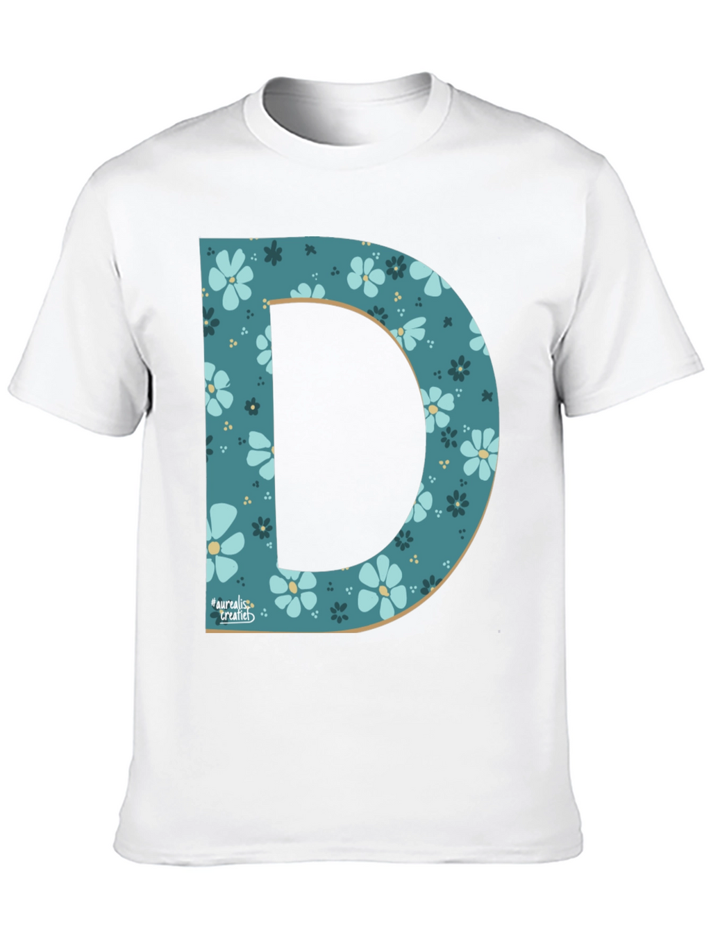 Floral Letter D Black T-Shirt