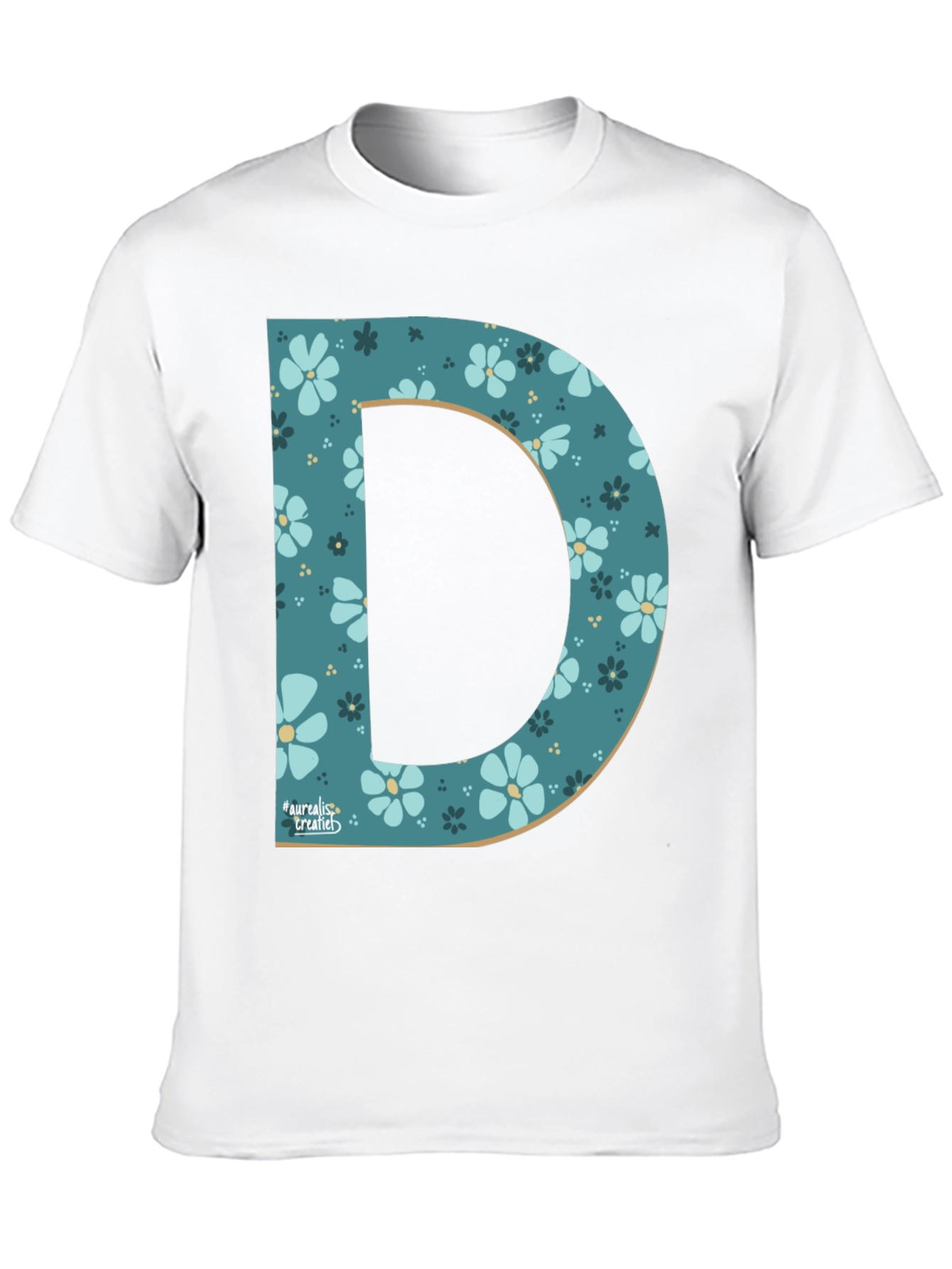 Floral Letter D Black T-Shirt