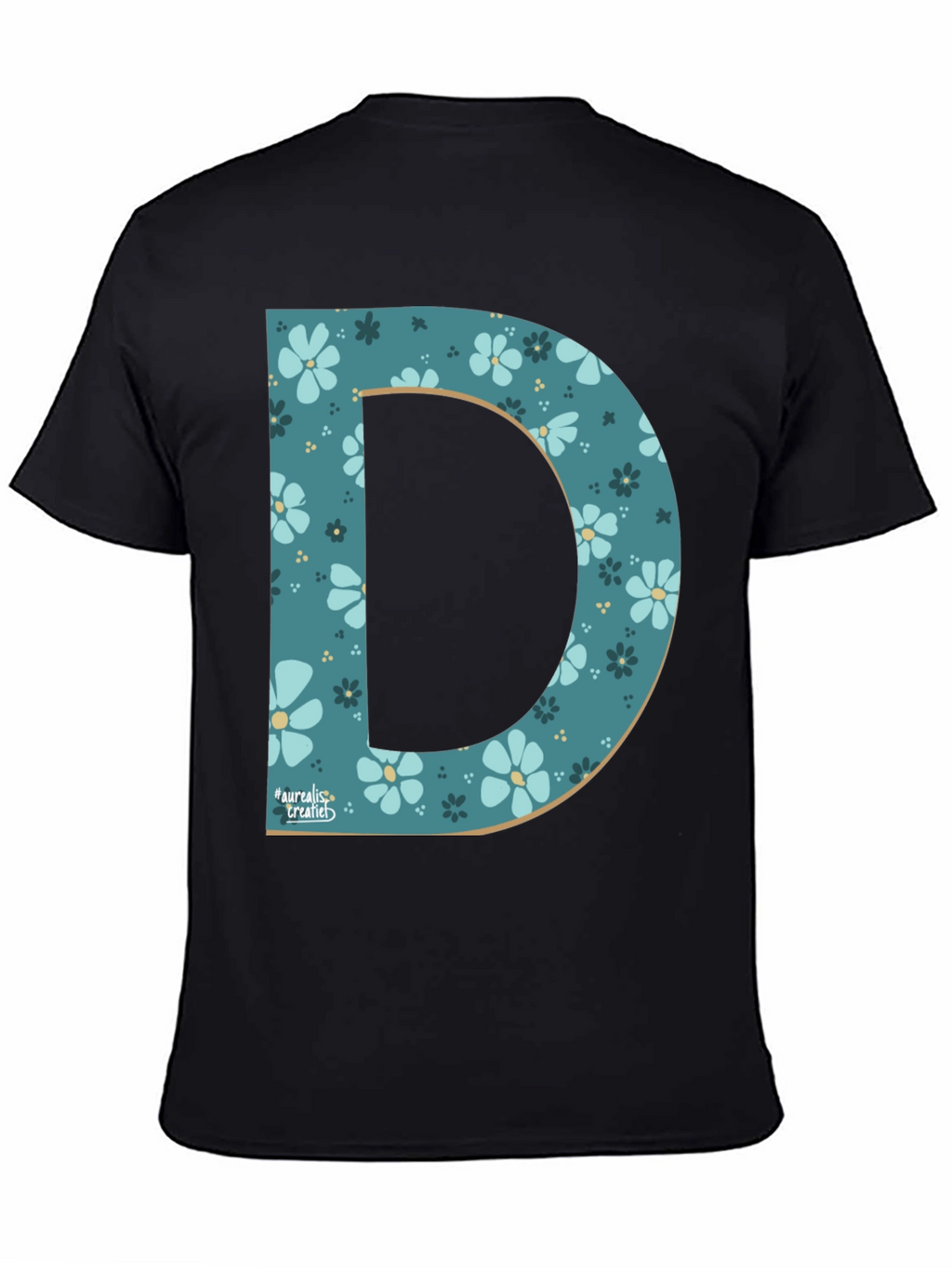 Floral Letter D Black T-Shirt