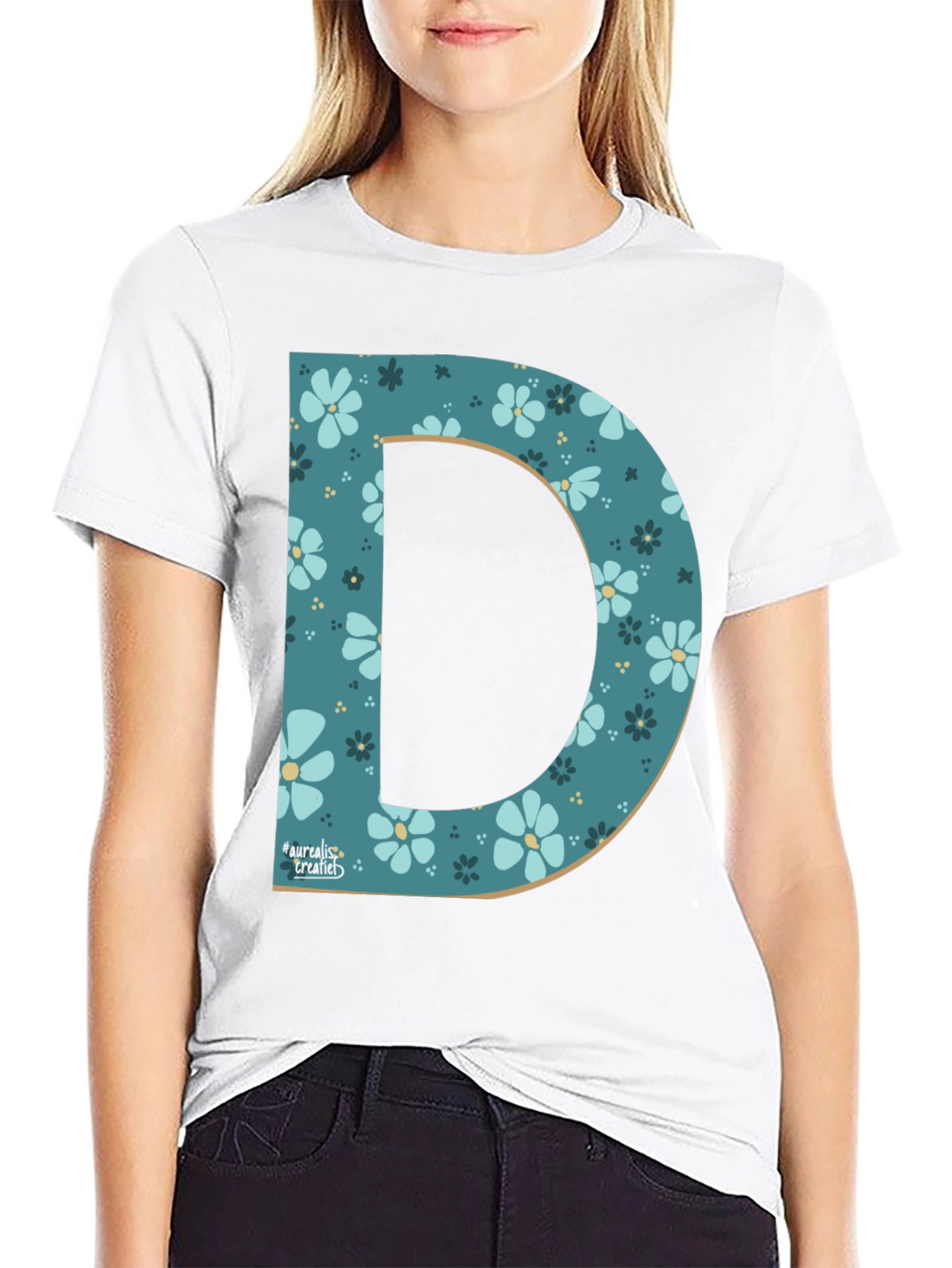 Floral Letter D Black T-Shirt