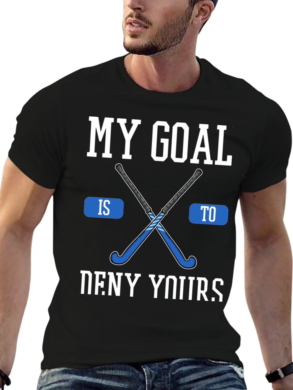 Hockey Goal Graphic Tee - Black Cotton