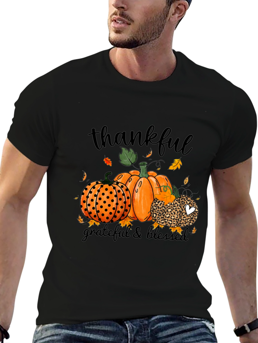 Thankful Grateful Blessed Pumpkin Fall T-Shirt