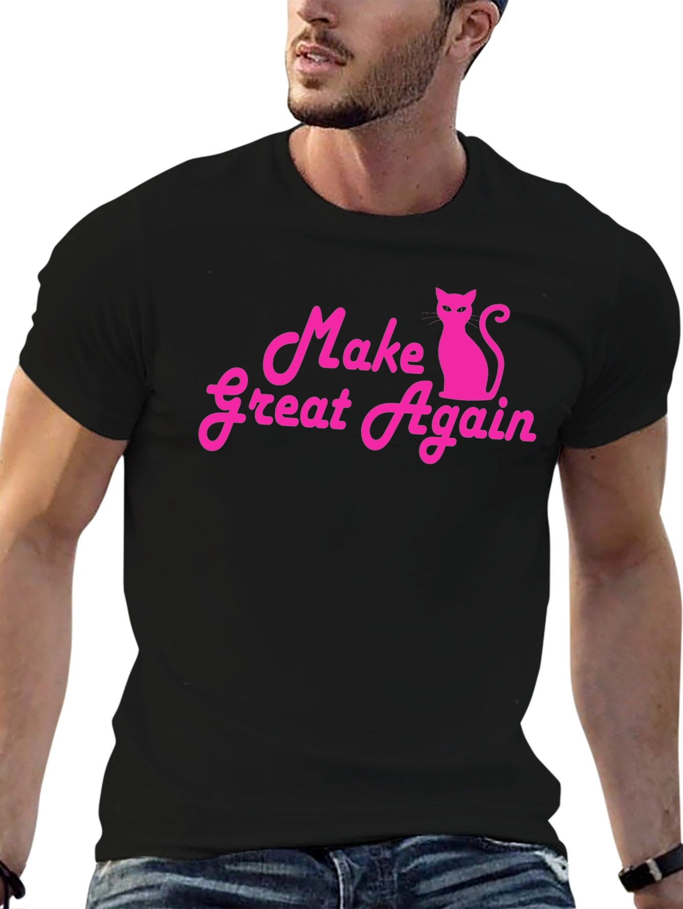 Make Great Again Cat T-Shirt - Pink on Black
