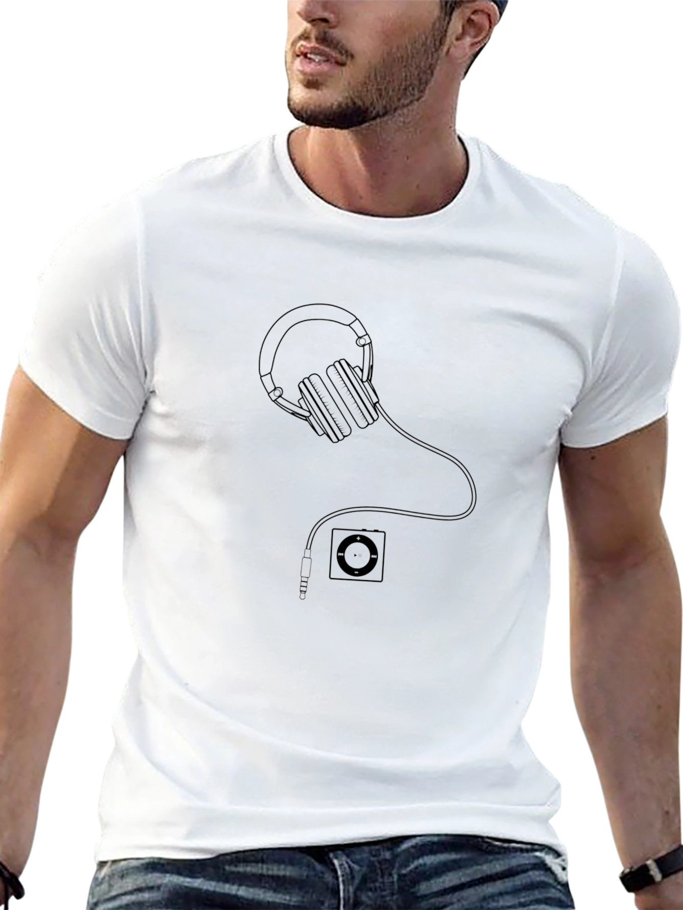 Headphones Graphic Tee - Black Casual Comfort