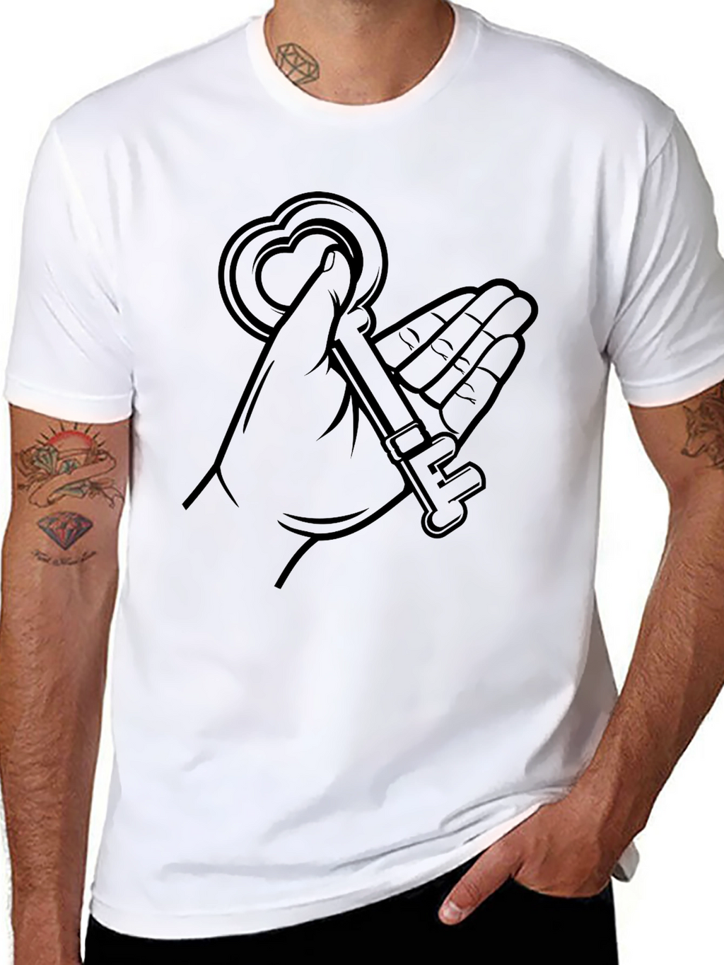Heart Key Graphic Tee - Stylish Black Shirt