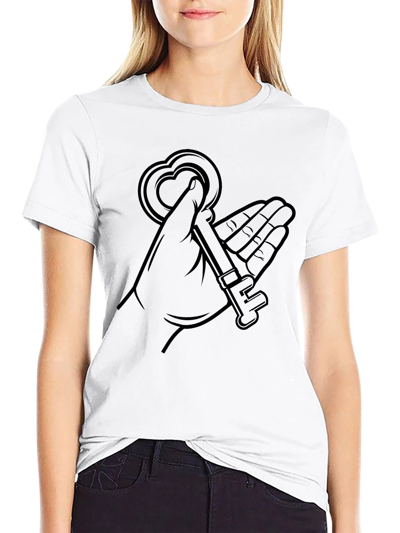 Heart Key Graphic Tee - Stylish Black Shirt