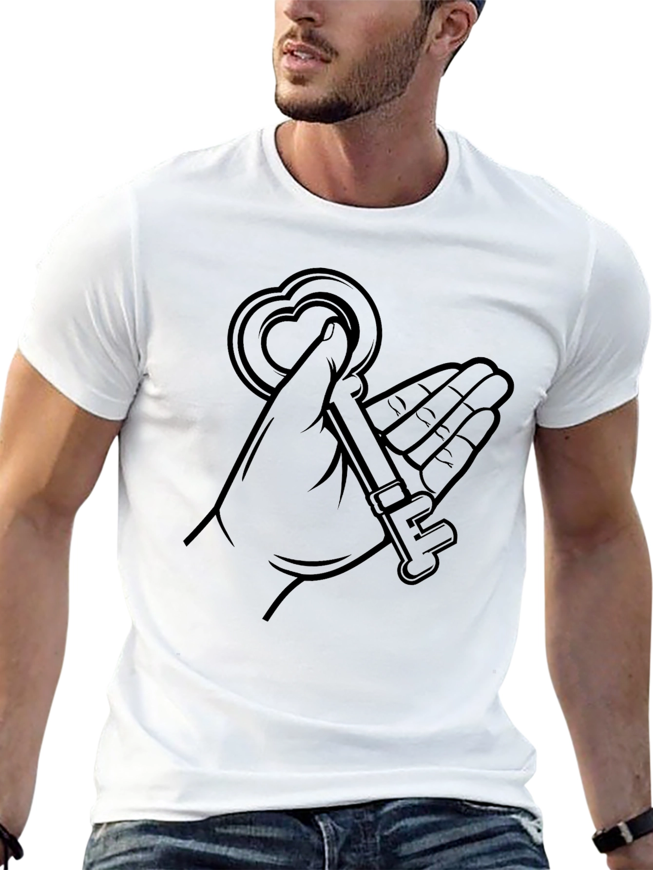 Heart Key Graphic Tee - Stylish Black Shirt