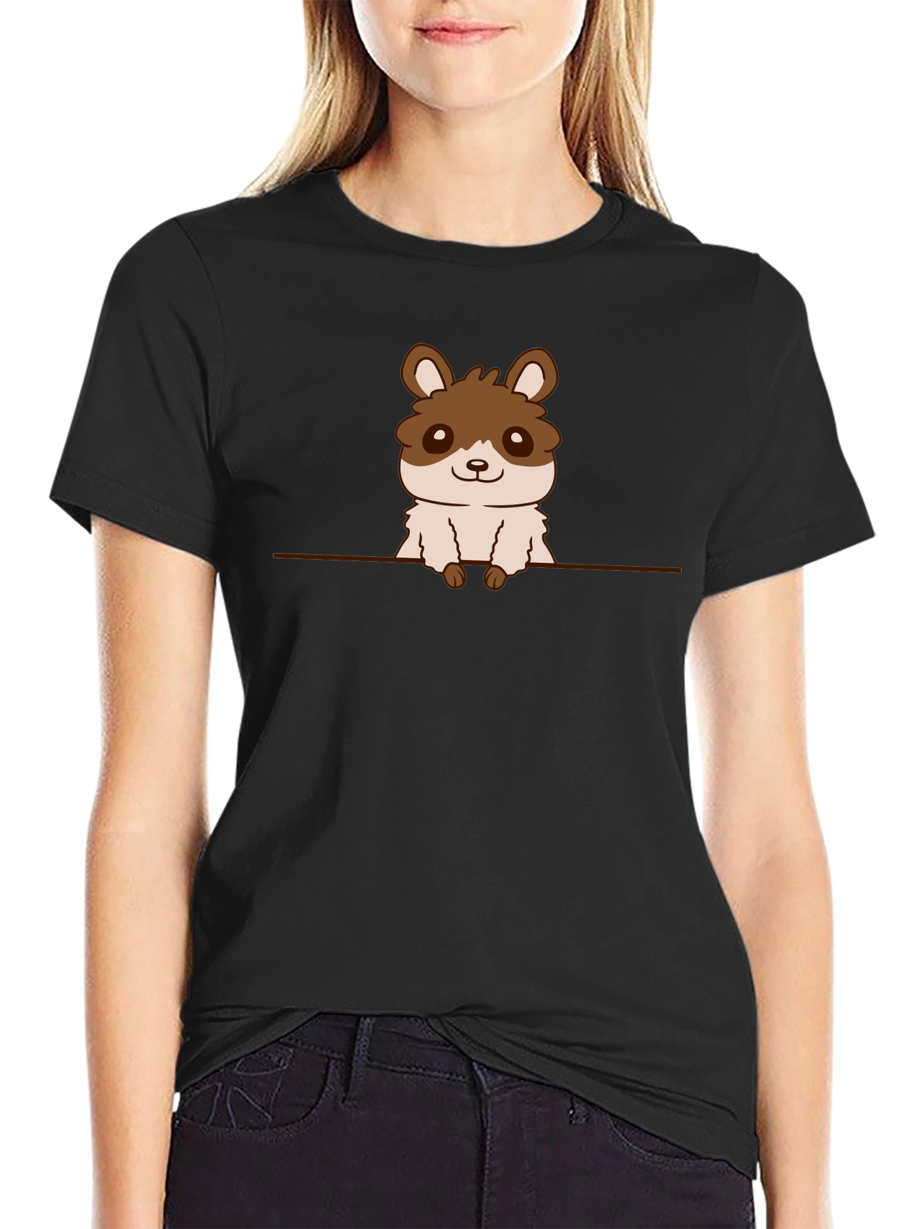 Cute Hamster Graphic Tee - Black