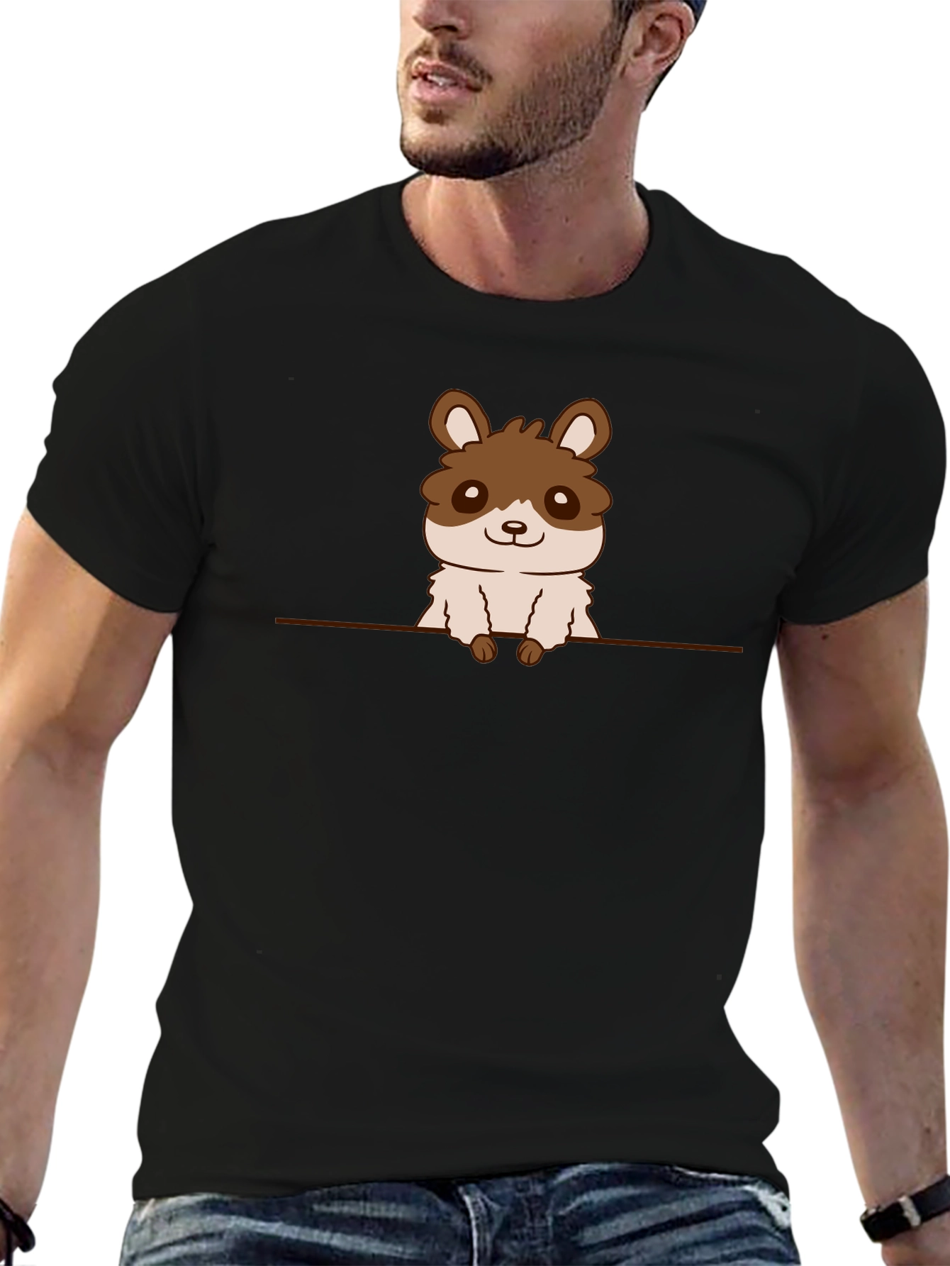 Cute Hamster Graphic Tee - Black