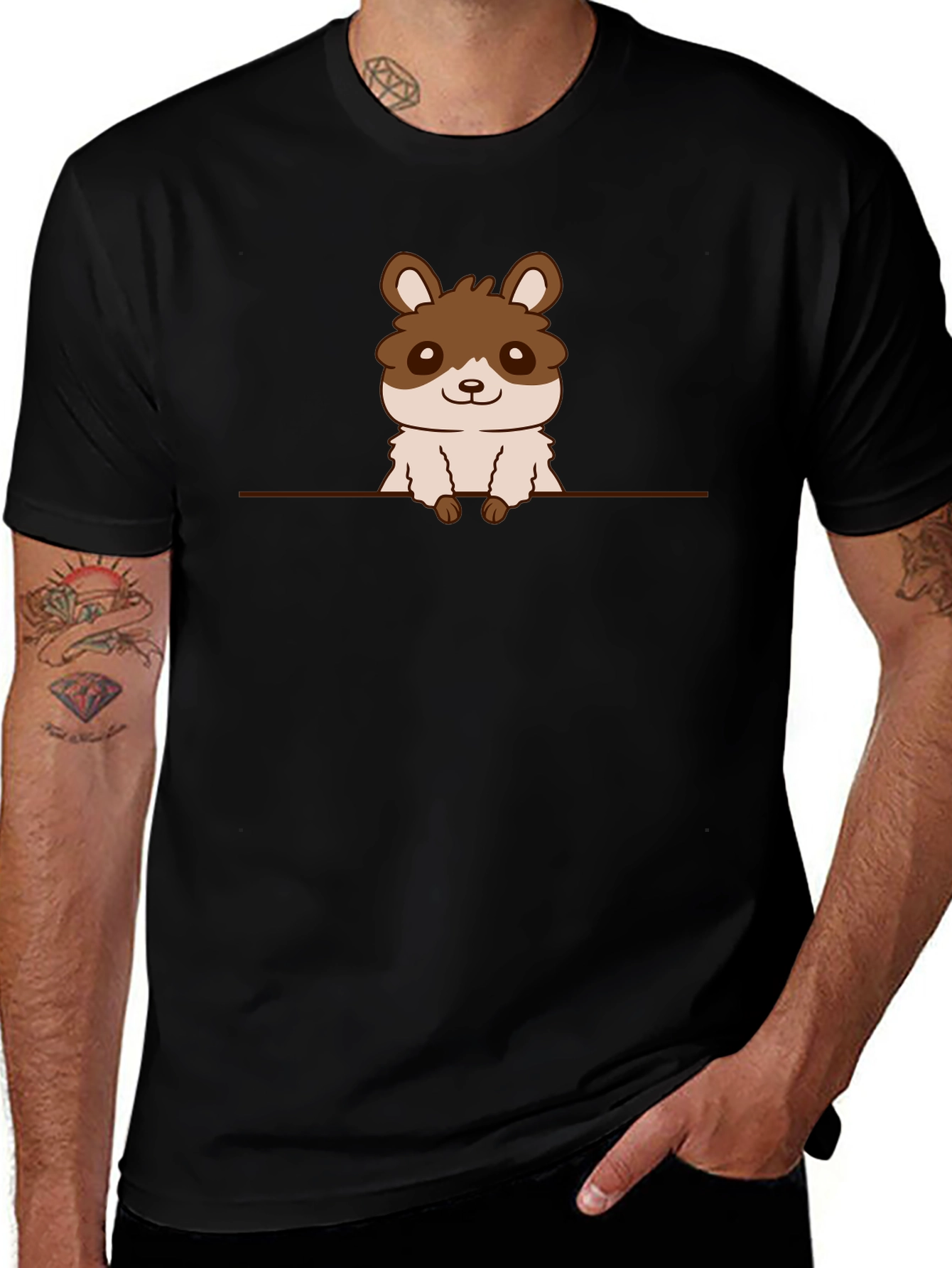 Cute Hamster Graphic Tee - Black