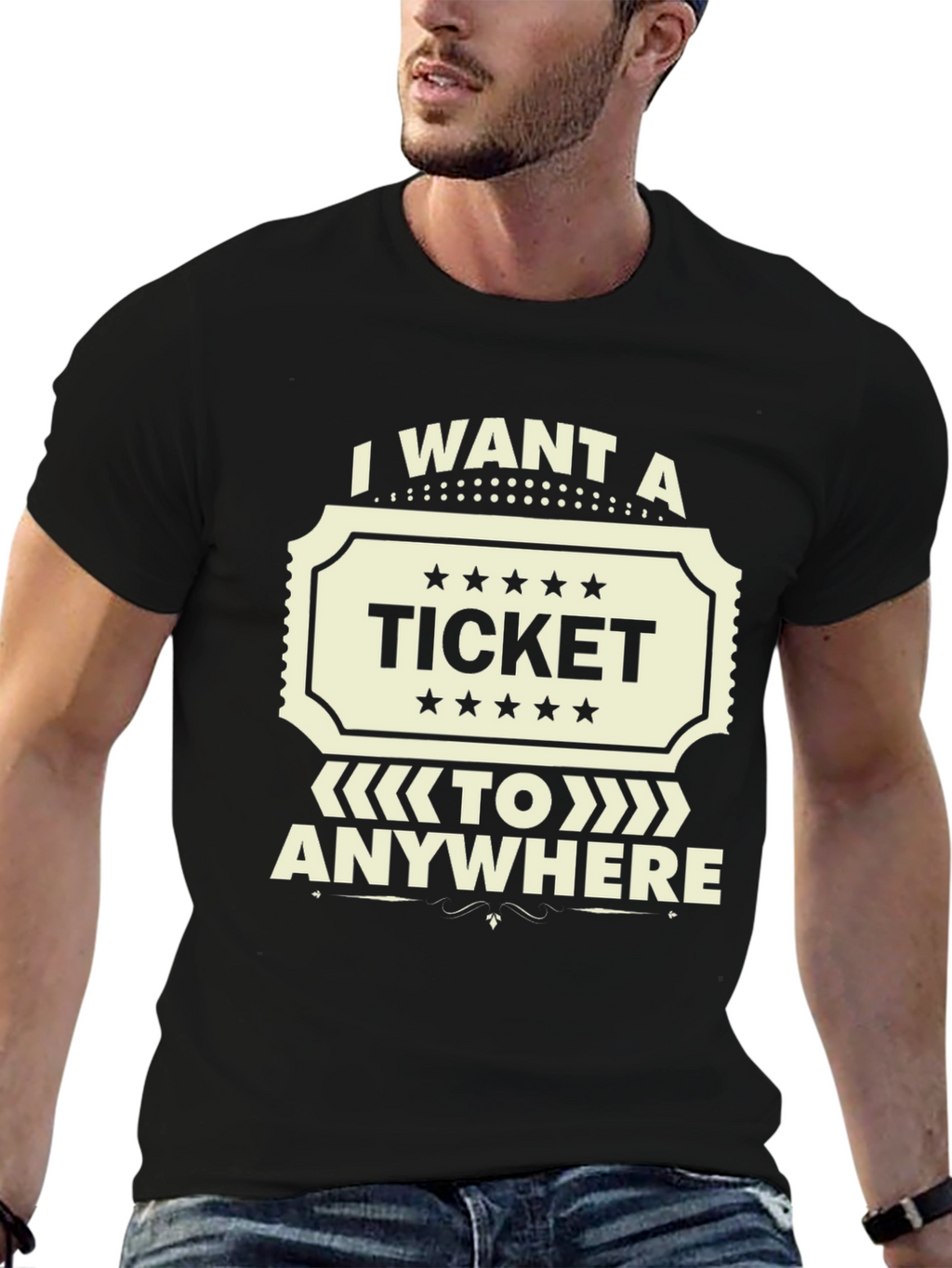 I Want A Ticket To Anywhere Black T-Shirt