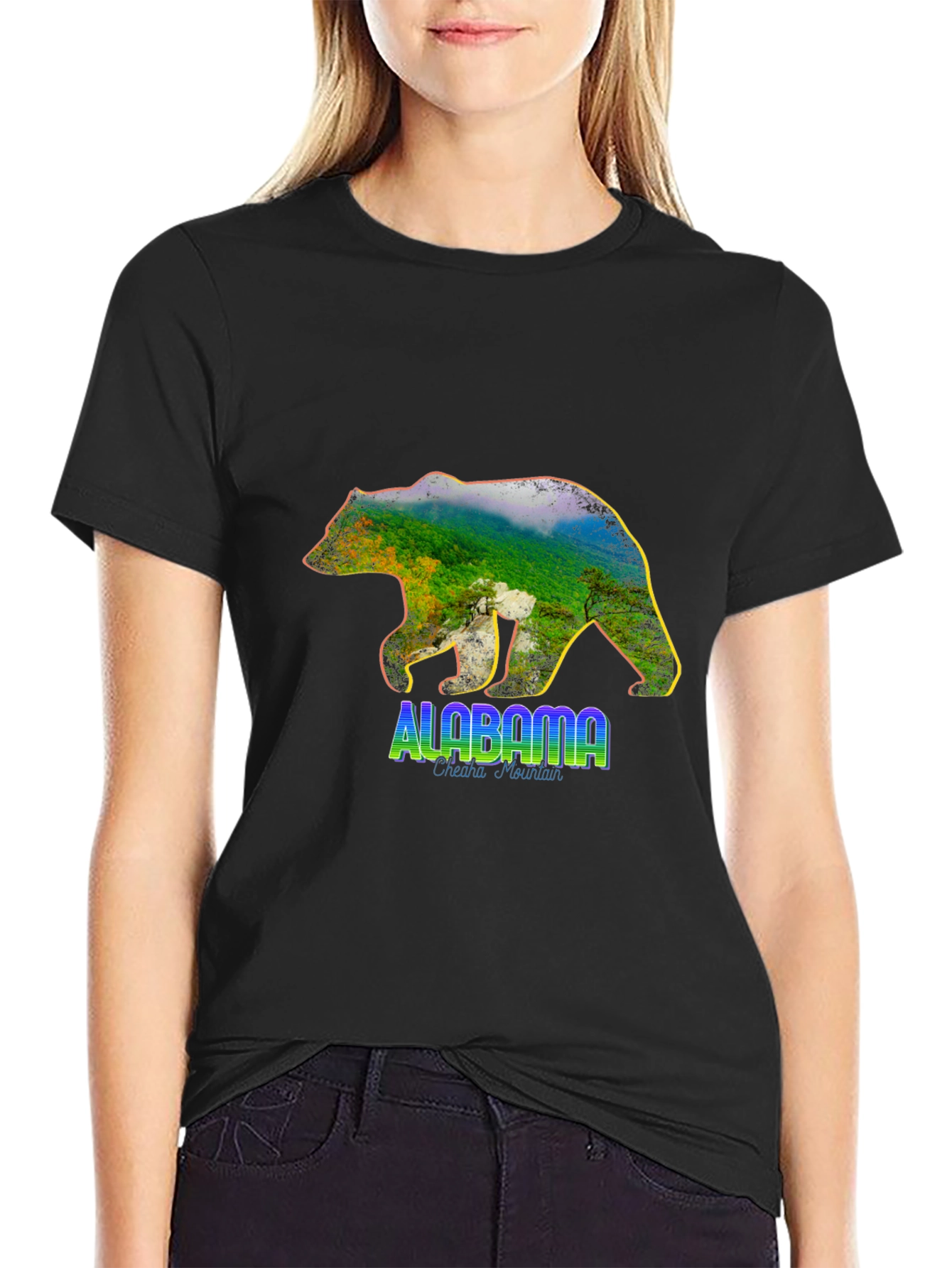 Alabama Bear Graphic T-Shirt - Mens Black Crew Neck