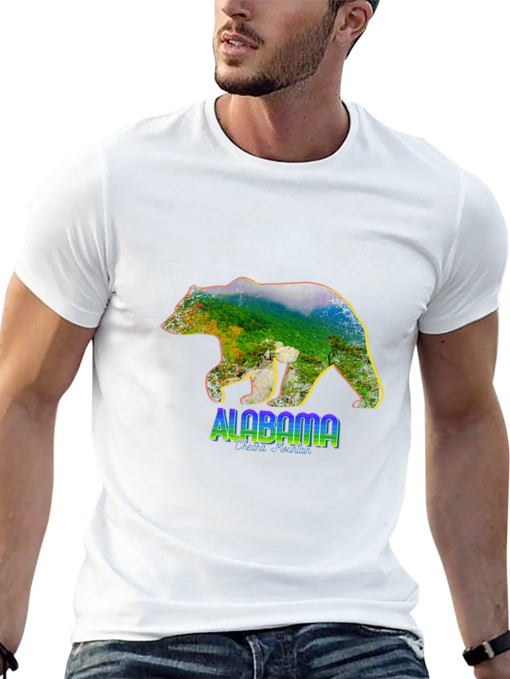 Alabama Bear Graphic T-Shirt - Mens Black Crew Neck