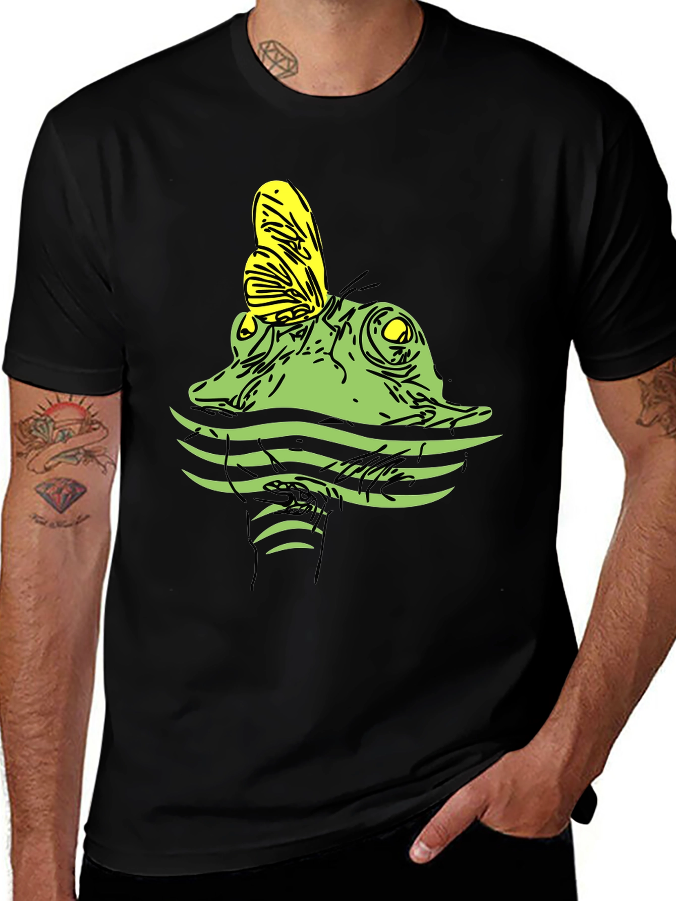Frog & Butterfly Graphic Tee - Unisex Black T-Shirt