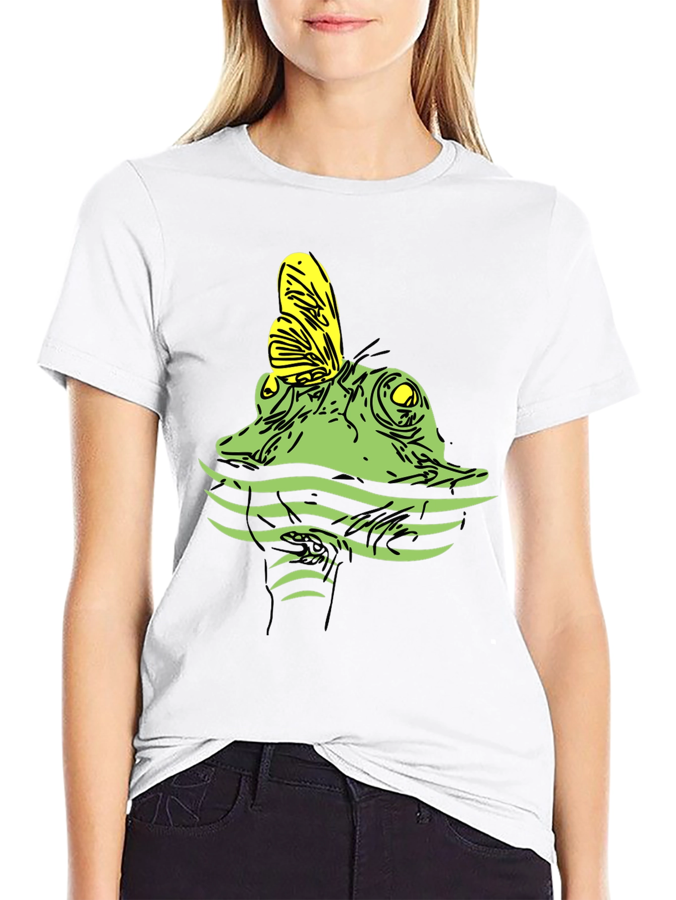 Frog & Butterfly Graphic Tee - Unisex Black T-Shirt