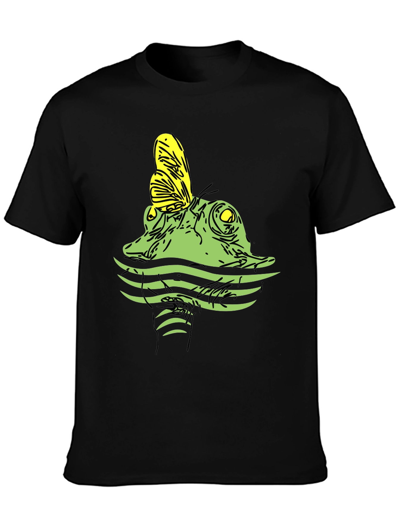 Frog & Butterfly Graphic Tee - Unisex Black T-Shirt