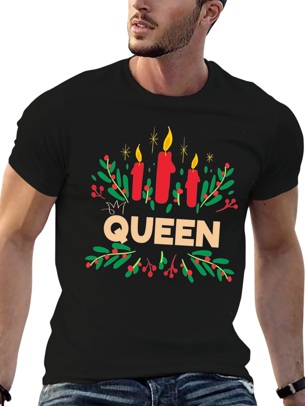 Queen Candles Graphic Tee - Festive Holiday Shirt