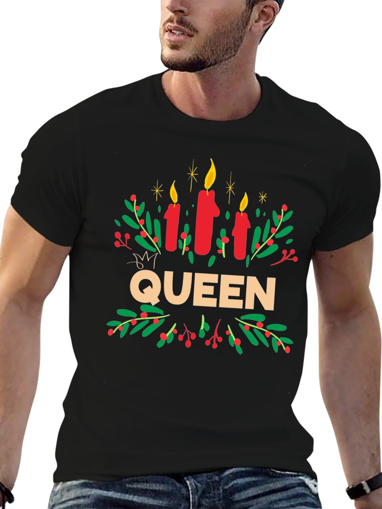 Queen Candles Graphic Tee - Festive Holiday Shirt
