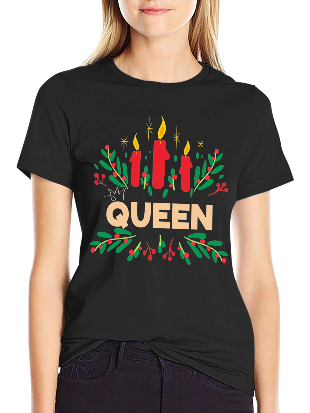 Queen Candles Graphic Tee - Festive Holiday Shirt