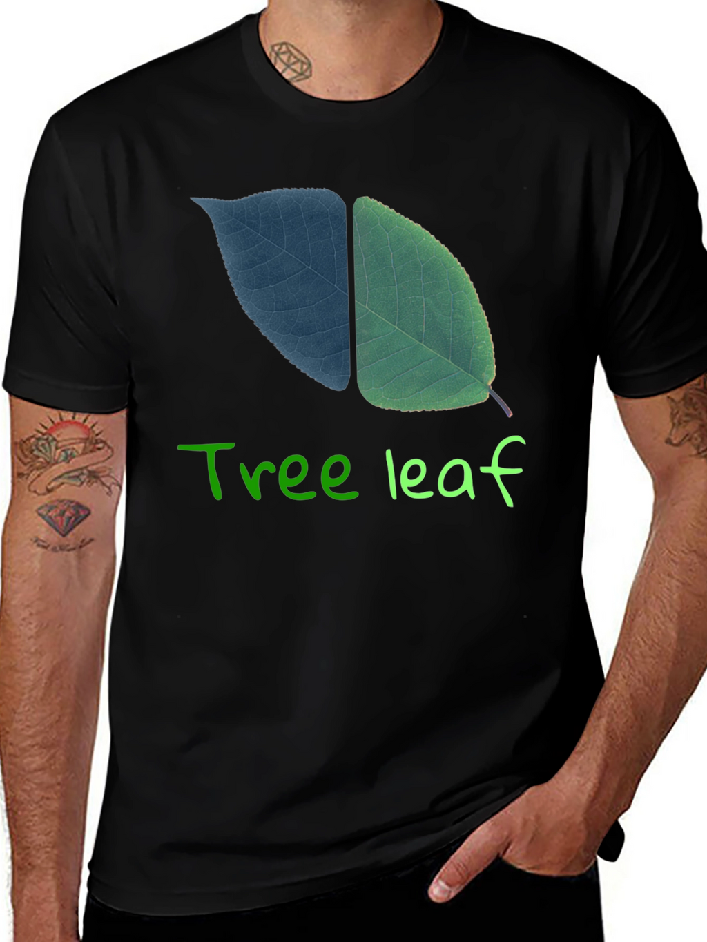 Tree Leaf Graphic Black T-Shirt