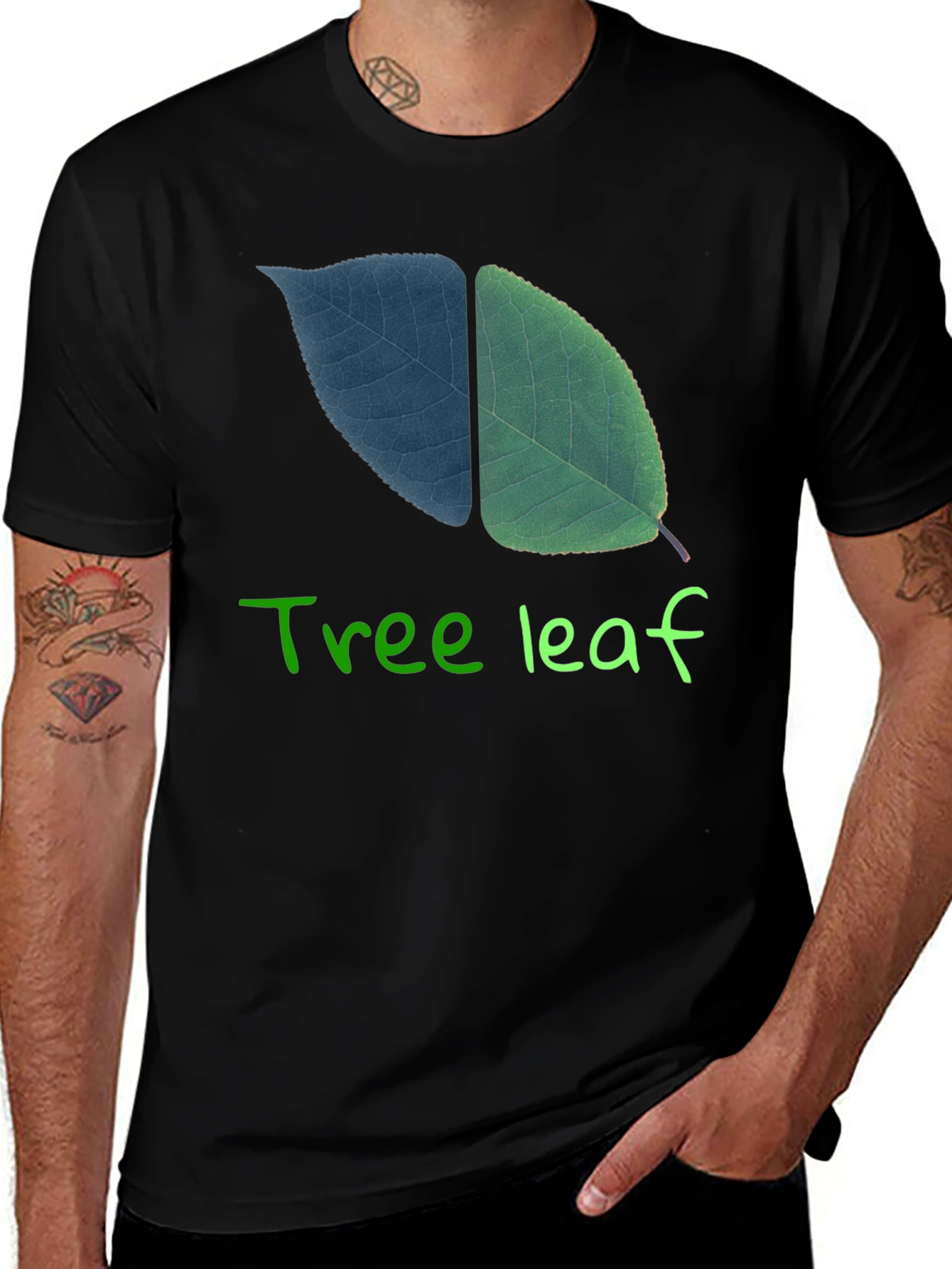 Tree Leaf Graphic Black T-Shirt