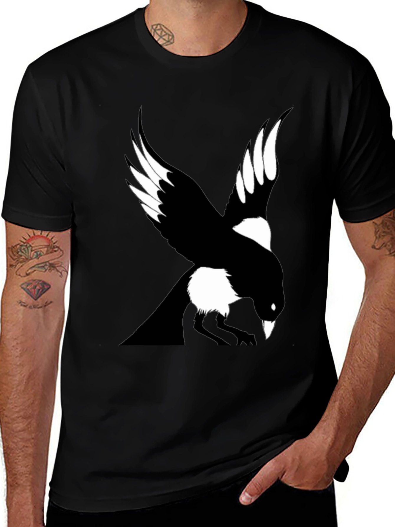 Raven Graphic Tee - Mens Black Crew Neck T-Shirt