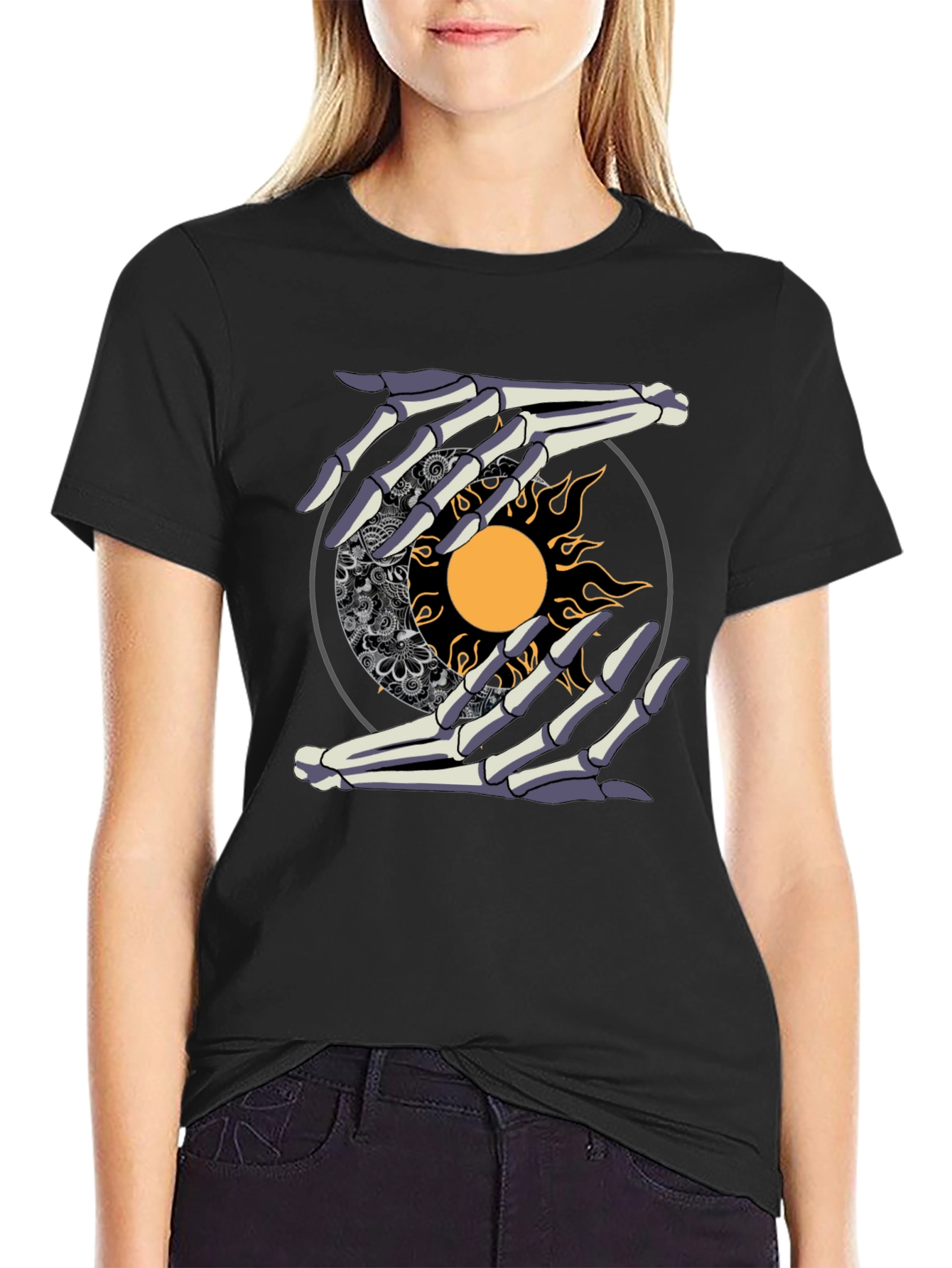 Sun & Moon Skeleton Hands Graphic Tee