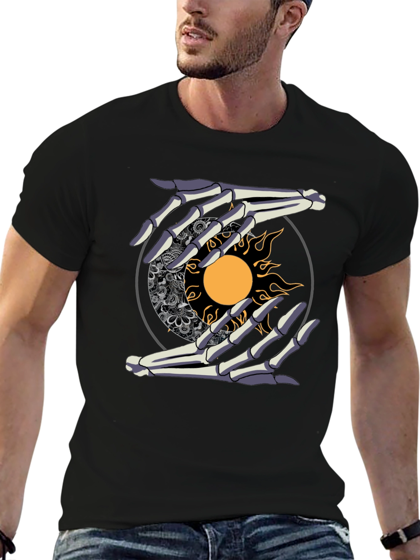 Sun & Moon Skeleton Hands Graphic Tee