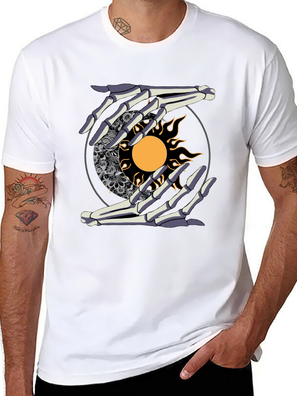 Sun & Moon Skeleton Hands Graphic Tee