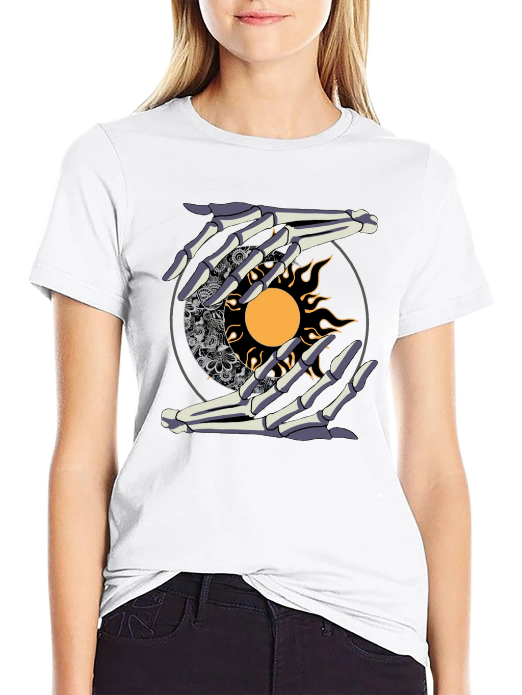 Sun & Moon Skeleton Hands Graphic Tee