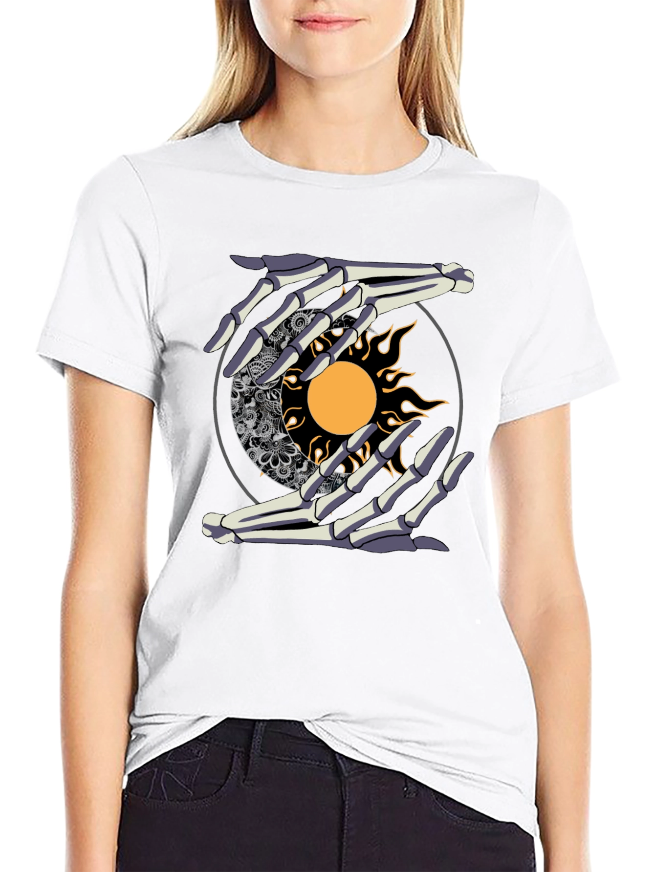 Sun & Moon Skeleton Hands Graphic Tee