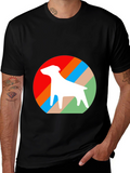 Retro Dog Graphic Tee - Stylish Black Cotton T-Shirt
